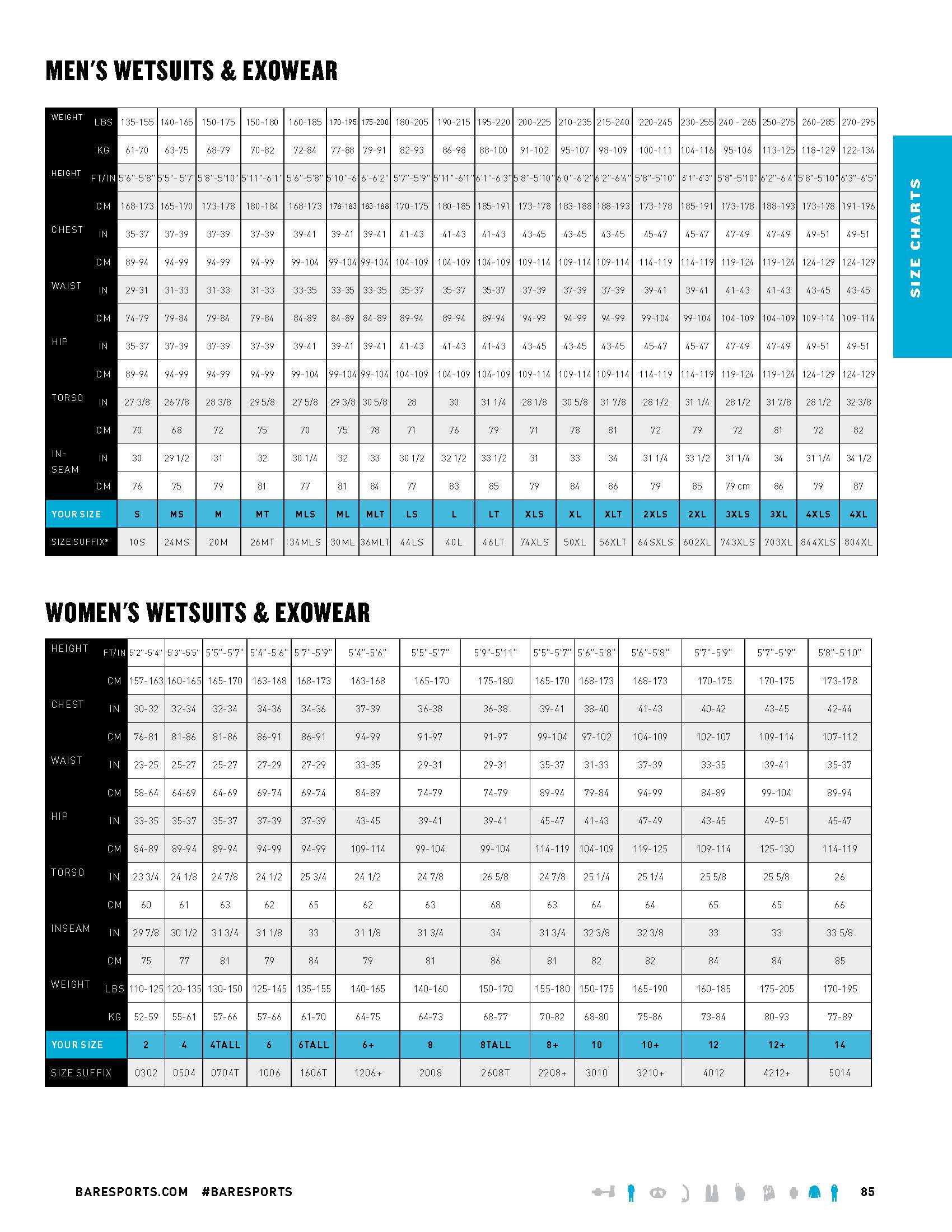 Bare Wetsuit Size Chart